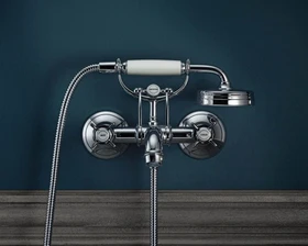 Hansgrohe Axor Montreux 2-Griff Wannenmischerarmatur Aufputz mit Kreuzgriffen brushed black chrome