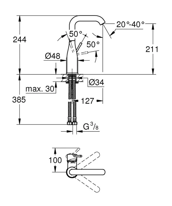 Grohe Essence Einhand-Waschbeckenarmatur 1/2" L-Size chrom