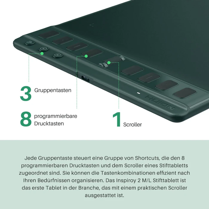 Huion Inspiroy 2 M H951P, Pine Green