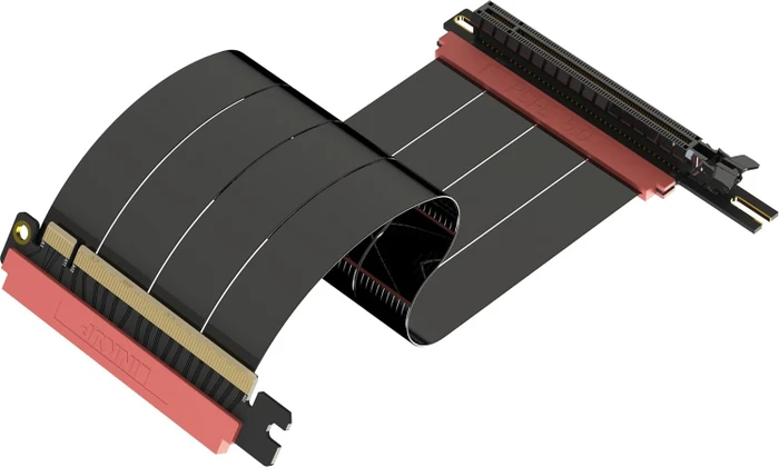 LinkUP AVA5 v4 ITX Armour Riser Kabel, single reverse, links gerichtet, gewinkelt, PCIe 5.0, 240mm, schwarz