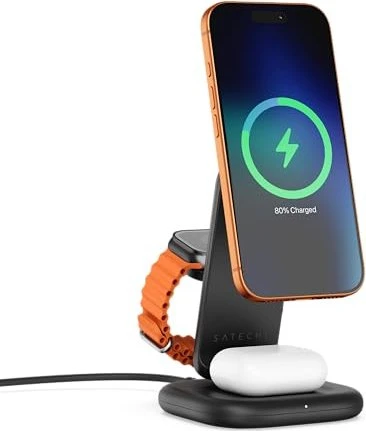 Satechi 3-in-1 Foldable Wireless Charging Stand Qi2 25W schwarz