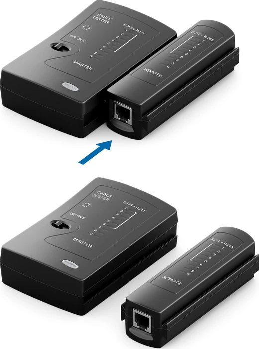 deleyCON Netzwerk-Kabeltester für RJ45/RJ12/RJ11, schwarz