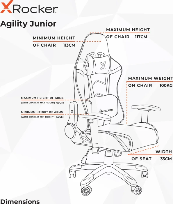 X Rocker Agility Compact Esports Gamingstuhl für für Kinder/Jugendliche, Carbon Schwarz