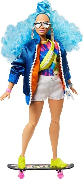 Mattel Barbie - Extra mit blauen Haaren und Skateboard Curvy