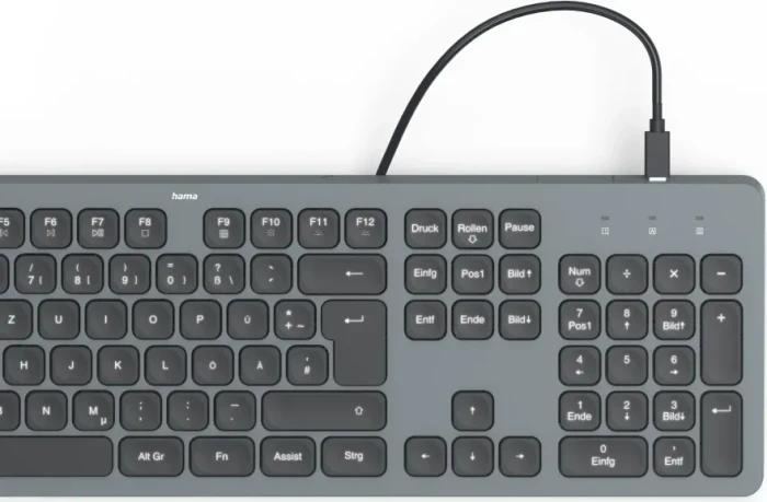 Hama CK-400 USB-Tastatur, schwarz/grau, LEDs weiß, USB, DE