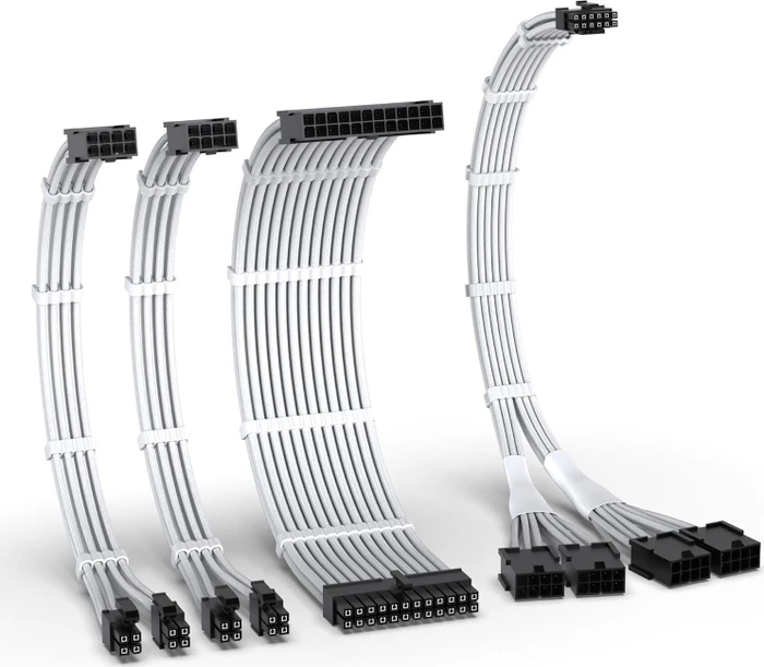 EZDIY-FAB 12VHPWR Cable Kit, 1x 24-Pin, 2x 4/8-Pin ATX, 1x 12VHPWR/4x 8-Pin PCIe, 16AWG, weiß/schwarz