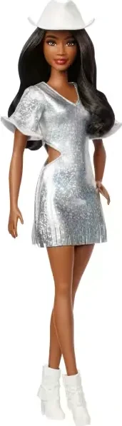 Mattel Barbie - Fashionistas Barbie in Funkelndem Silbernen Kleid Mit Cowboyhut Und Stiefeln