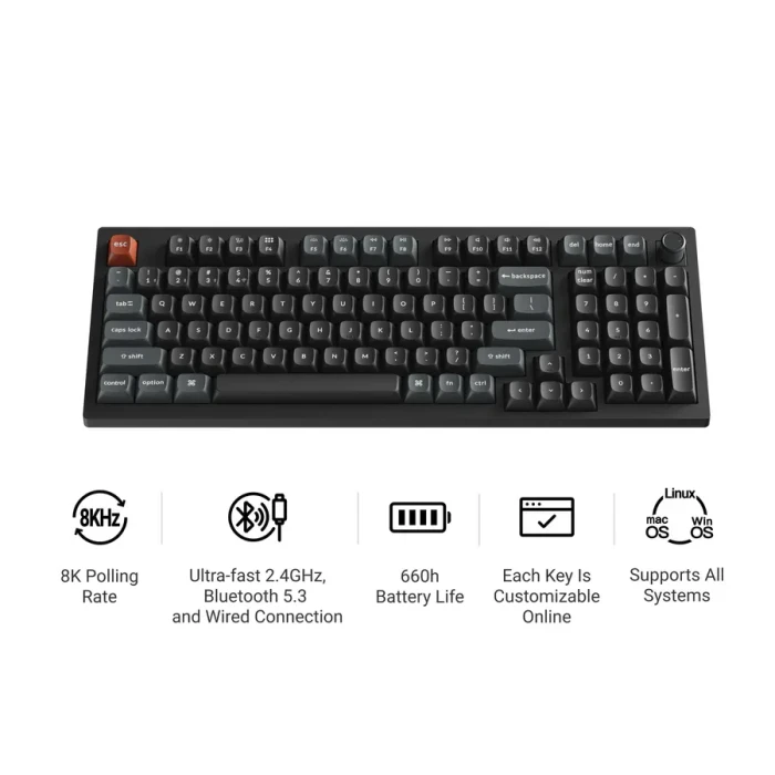 Keychron V5 Ultra 8K Wireless, 96%, schwarz, LEDs RGB, Keychron Silk POM BANANA, USB/Bluetooth, US