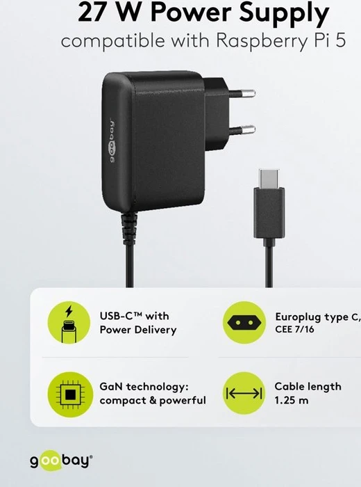 goobay Netzteil für Raspberry Pi 5, 27W, schwarz