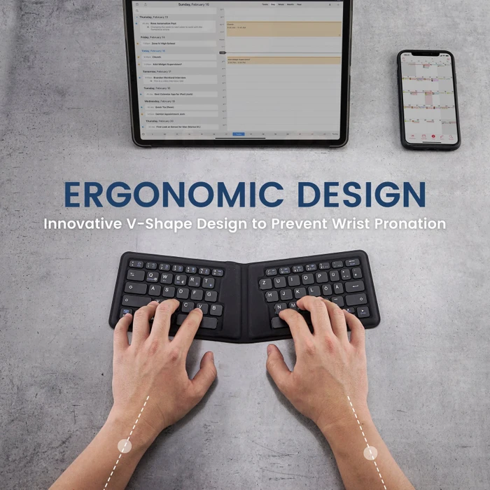 Perixx Periboard-805 ERGO faltbare-Tastatur, schwarz, Bluetooth, US