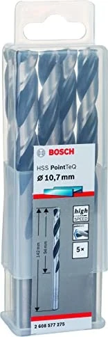 Bosch Professional HSS PointTeQ Spiralbohrer, 10.7x94x142mm, 5 Stück