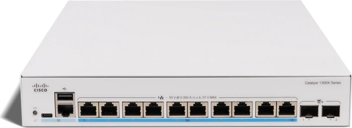 Cisco Catalyst 1300X Rackmount 5G Managed Switch, 10x RJ-45, 2x SFP28, 385W PoE++