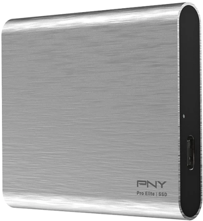 PNY Pro Elite Portable SSD, Silver Brush, 1TB, USB-C 3.1