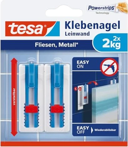 Tesa 77768 Indoor Hilfshaken Blau Weiß Klebestreifen 2 kg Fliesen & Metall Tragkraft 2 stk Weiss/Blau (77768-00000-00) Image