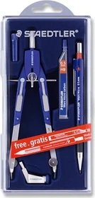 Staedtler Mars comfort 552 Schnellverstellzirkel Universaladapter, Bonuspack mit Druckbleistift und Feinminen, silber/blau, Klappdeckeletui