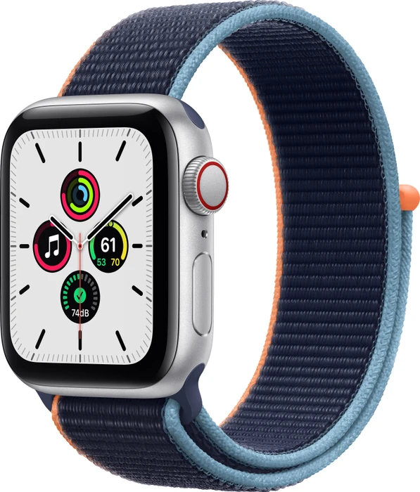 Apple Watch SE (GPS + Cellular) 40mm silber mit Sport Loop dunkelmarine
