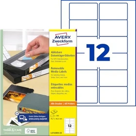 Avery-Zweckform Etiketten für Speichermedien, 78.7x46.6mm, ablösbar, weiß, 25 Blatt (300 Etiketten)