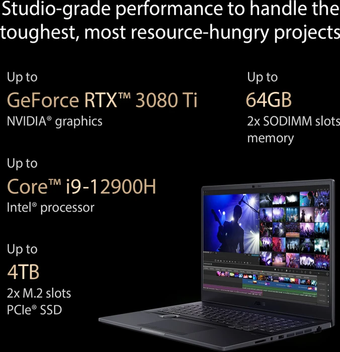 ASUS ProArt StudioBook 16 OLED H7600ZW-KV039X, Mineral Black, Core i9-12900H, 32GB RAM, 1TB SSD, GeForce RTX 3070 Ti, DE