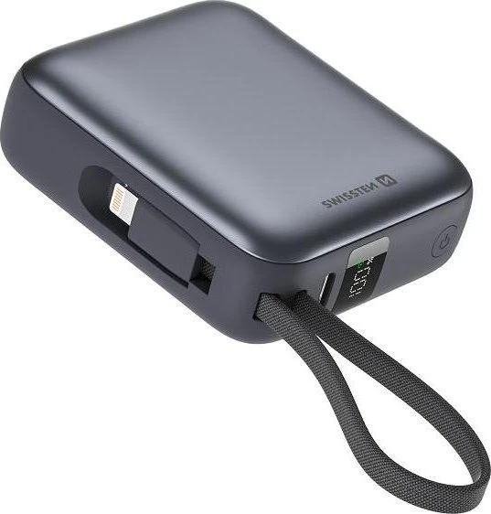 Swissten Powerbank Lightning- & USB-C-Kabel 10000mAh schwarz