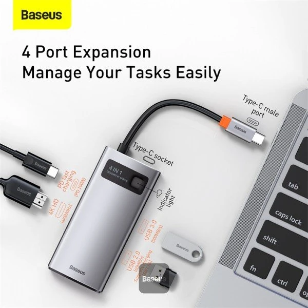 Baseus Metal Gleam 4-in-1 Hub, USB-C 3.0 [Stecker]