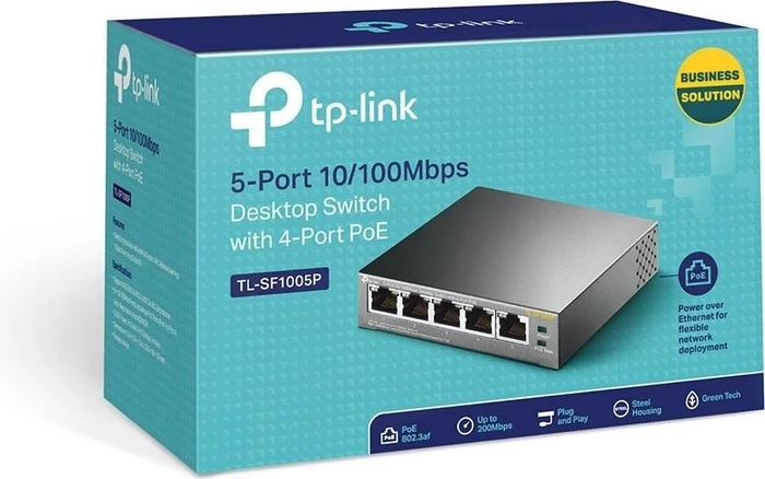 TP-Link TL-SF1000 Desktop Switch, 5x RJ-45, 60W PoE