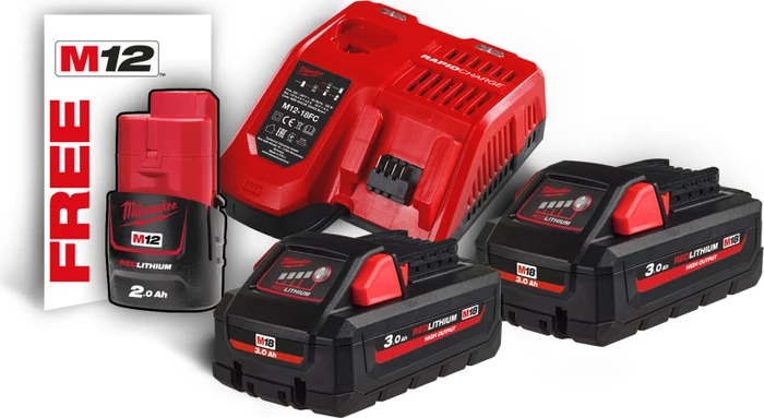 Milwaukee M18 High Output HNRG-302 Starterset 12/18V, 2.0/3.0Ah, Li-Ionen, 3 Akkus [8.0Ah] [132Wh]