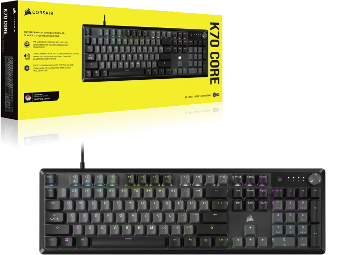 Corsair Gaming K70 CORE, Steel Gray, MLX RED, USB, DE