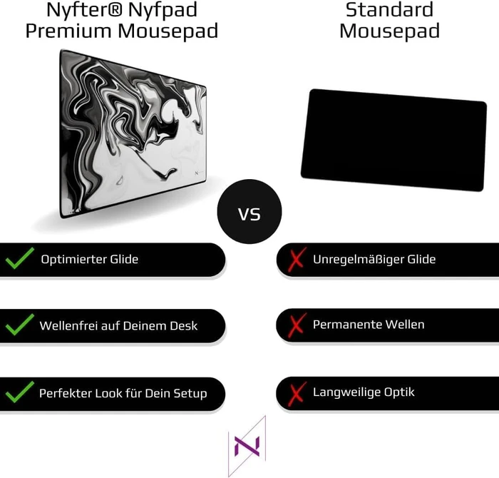 Nyfter Nyfpad XXL Liquid Premium Gaming Mousepad, 900x500mm, Design weiß/schwarz
