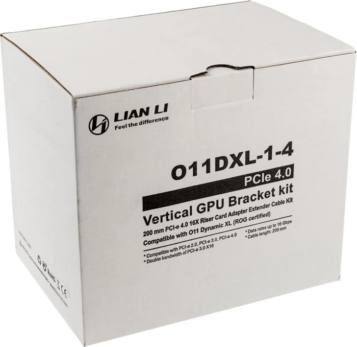 Lian Li Riser Card, inkl. PCI-Slot Blende, gewinkelt, PCIe 4.0, 200mm, schwarz