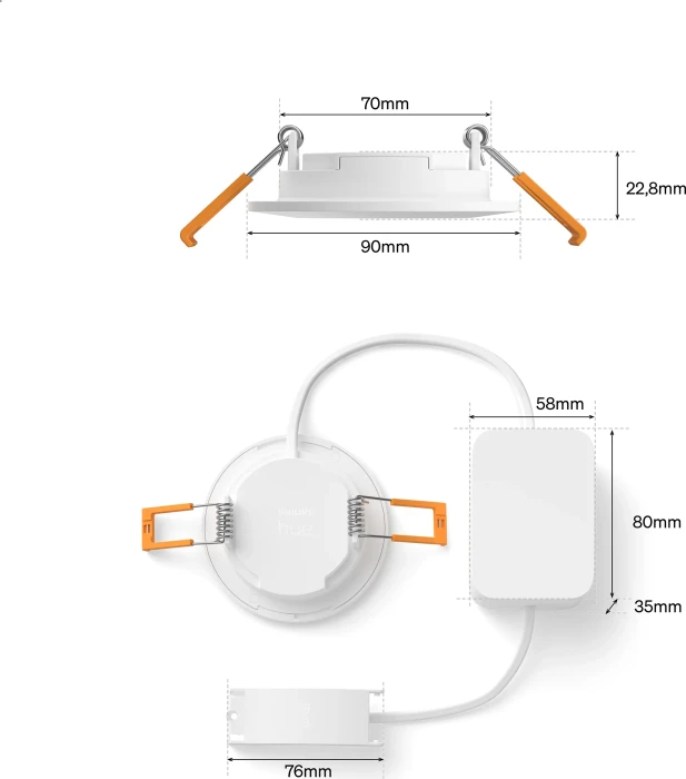 Philips Hue White and Color Ambiance Slim Einbauleuchte 90mm weiß