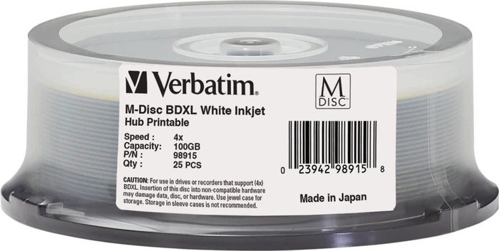 Verbatim M-DISC BD-R XL 100GB, 4x, 25er Spindel, printable