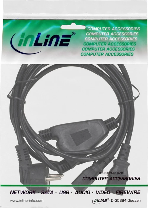 InLine Schuko Stecker auf 2x Kaltgeräte C13 Y-Kabel 1m