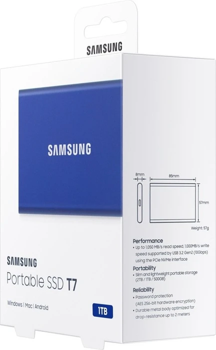 Samsung Portable SSD T7, blau, 1TB, USB-C 3.1