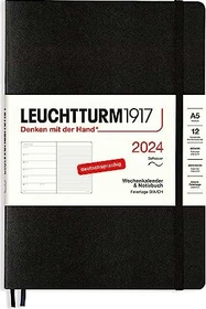 Leuchtturm1917 Wochenkalender/Notizbuch 2024 2024, A5, Softcover, schwarz, 72 Blatt