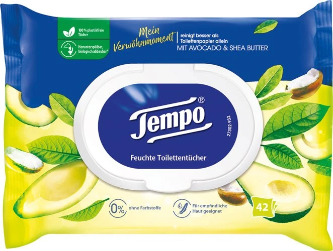 Tempo Mein Verwöhnmoment Avocado & Shea Butter feuchte Toilettentücher, 42 Stück