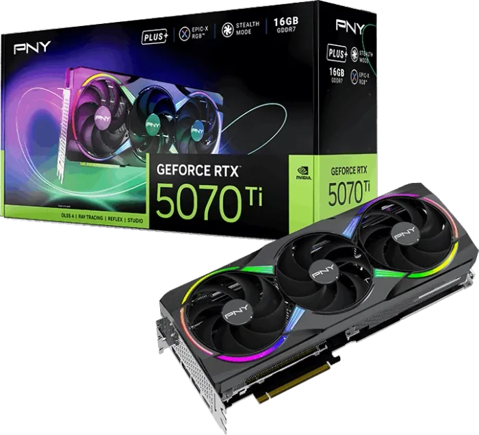 PNY GeForce RTX 5070 Ti Epic-X RGB Triple Fan Plus, 16GB GDDR7, HDMI, 3x DP