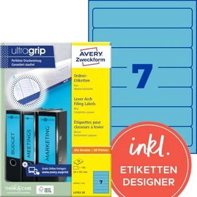 Avery-Zweckform Ordneretiketten, 192x38mm, blau, 20 Blatt (140 Etiketten)