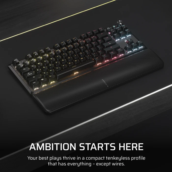 Corsair Gaming K70 CORE TKL WIRELESS RGB, schwarz, MLX RED V2, USB/Bluetooth, DE