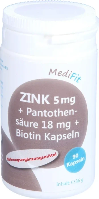 ApoFit MediFit Zink 5 mg + Pantothensäure 18 mg + Biotin Kapseln, 90 Stück