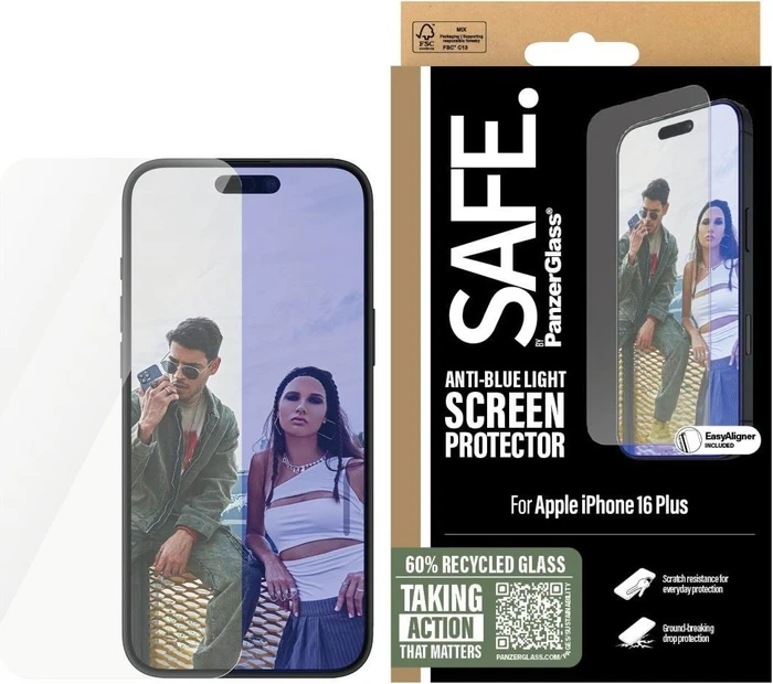 PanzerGlass Safe Anti-Blue Light Screen Protector Ultra-Wide Fit für Apple iPhone 16 Plus