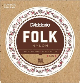 D'Addario Folk Nylon Ball End 80/20 Bronze / Black Nylon Trebles