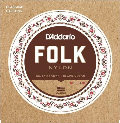 D'Addario Folk Nylon Ball End 80/20 Bronze / Black Nylon Trebles