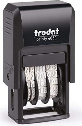 trodat printy-dater 4850/L2 Datumstempel mit Textplatte BEZAHLT, 23x12mm, Monat in Buchstaben, schwarz