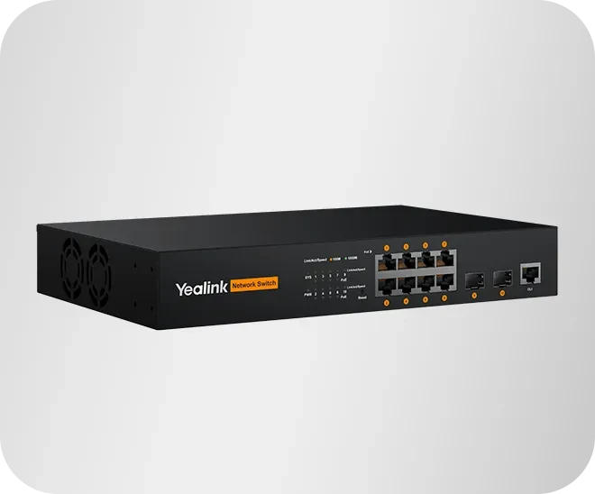 Yealink RCH80 AVoIP Rackmount Gigabit Managed Switch, 8x RJ-45, 2x SFP, 130W PoE+