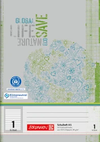 Brunnen Recycling Schulheft, A5, Lineatur 1, grau/grün, 16 Blatt