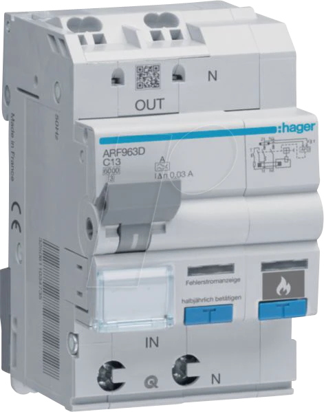 Hager Fehlerlichtbogen-Schutzeinrichtung AFDD FI-LS 1P+N 6kA C-13A 30mA Typ A 3m