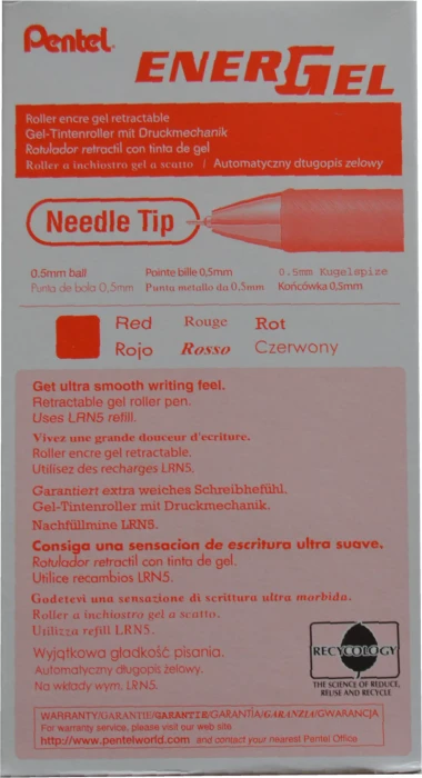 Pentel EnerGel BLN75 0.5mm/0.25mm Gelroller rot/silber, 12er-Pack (BL75-B0-12) – Bild 2 von 3
