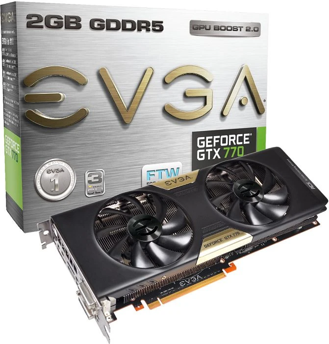 EVGA GeForce GTX 770 FTW ACX Cooler, 2GB GDDR5, 2x DVI, HDMI, DP