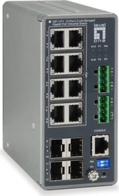 LevelOne IGP-12 Turing Industrial Railmount Gigabit Managed Switch, 8x RJ-45, 4x SFP, 240W PoE+ (IGP-1271)