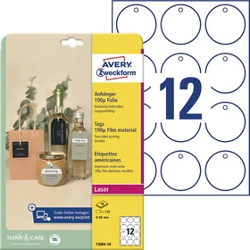 Avery-Zweckform Folienanhänger mit Öse und Fäden rund, 60mm, wetterfest, weiß, 10 Blatt (120 Stück)
